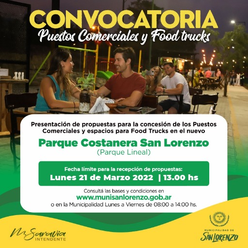 Convocatoria para la concesión de los puestos comerciales y espacios para food trucks en el nuevo Parque Costanera San Lorenzo